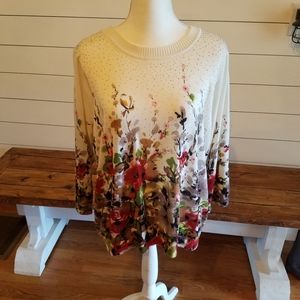 Rebecca Malone white floral  studded sweater 2X